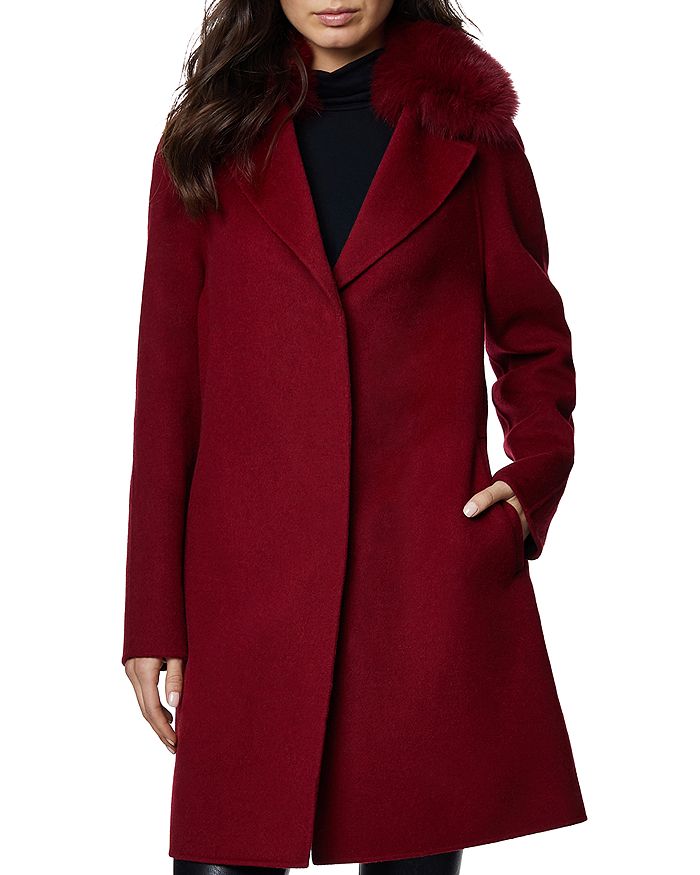 Dawn Levy Cecilia Fur Trim Coat In Berry Red