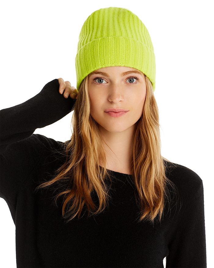 Aqua Cashmere Rib-knit Cashmere Beanie - 100% Exclusive In Highlighter Yellow