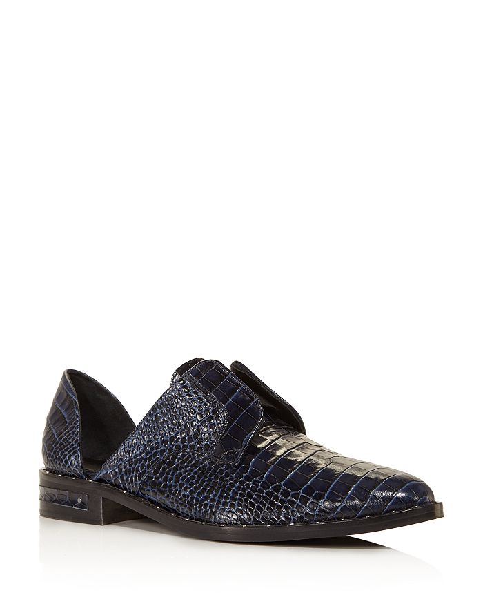 Freda Salvador Women's Wear Laceless Croc-embossed D'orsay Leather Oxfords In Navy Embossed Croc