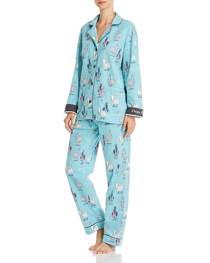 Pj Salvage Printed Flannel Pajama Set In Happy Llamakah