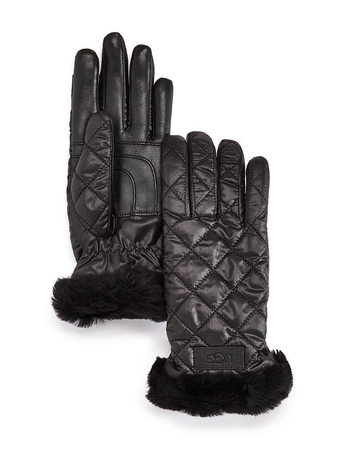 Shop Ugg Quilted Shearling Cuff Tech Gloves In Black