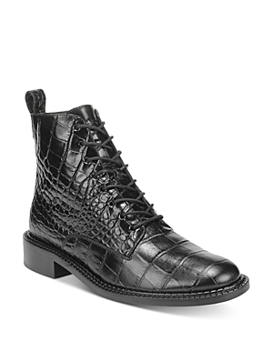 Vince Women's Cabria Leather Lace Up Boots In Black Croc Embossed Leather
