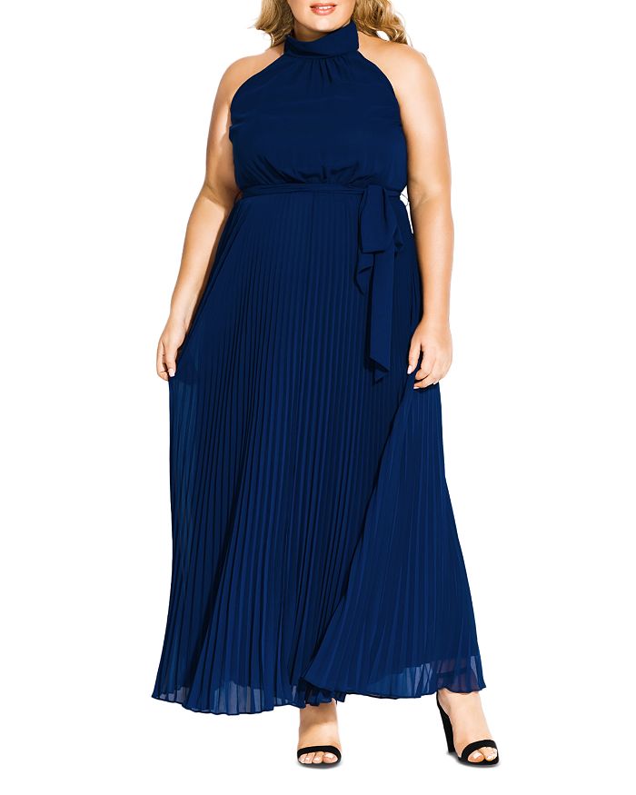 City Chic Plus Honour Pleated Maxi Dress In Sapphire