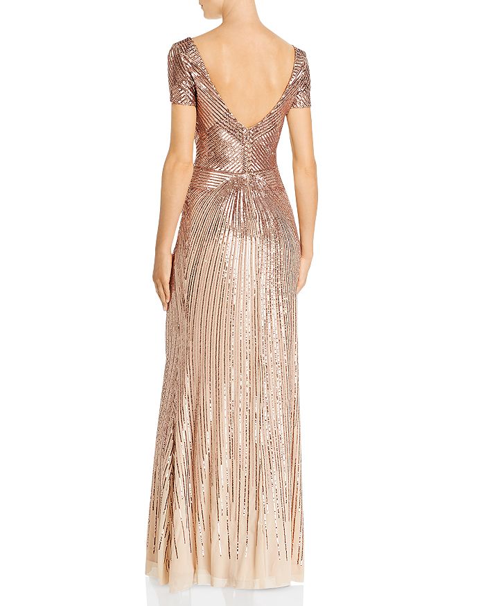 aqua belted sequin gown