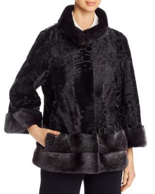 Maximilian Furs Persian Lamb Fur Mink Fur Trim Short Jacket