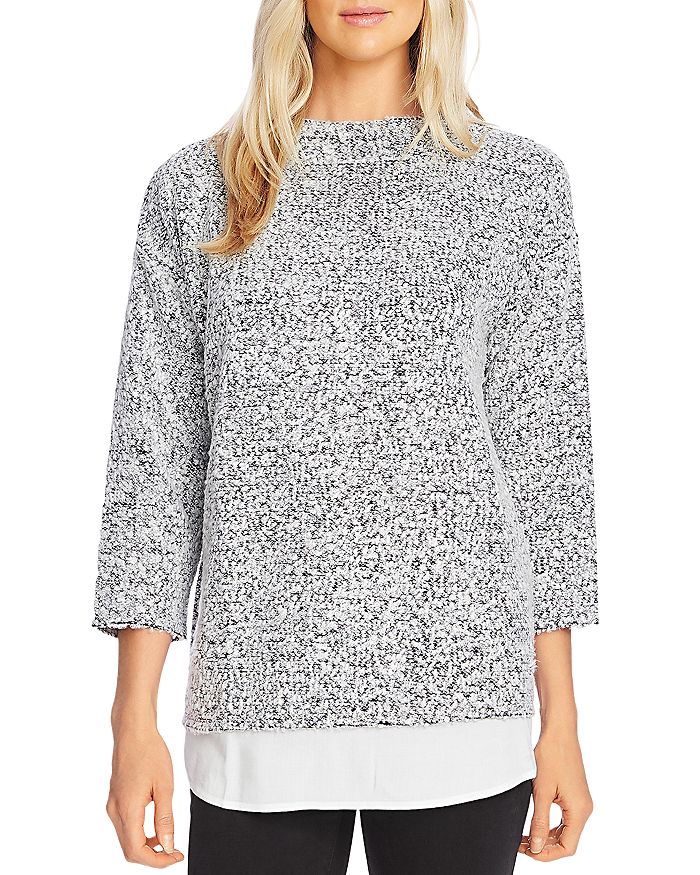 Vince Camuto Boucle Shirttail Top In Silver Heather | ModeSens