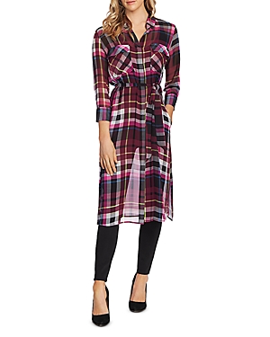 VINCE CAMUTO PLAID BELTED TUNIC SHIRT,9159084