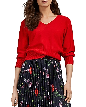 Ted Baker Lornini Ribbed Knit V-neck Top In Bright Red
