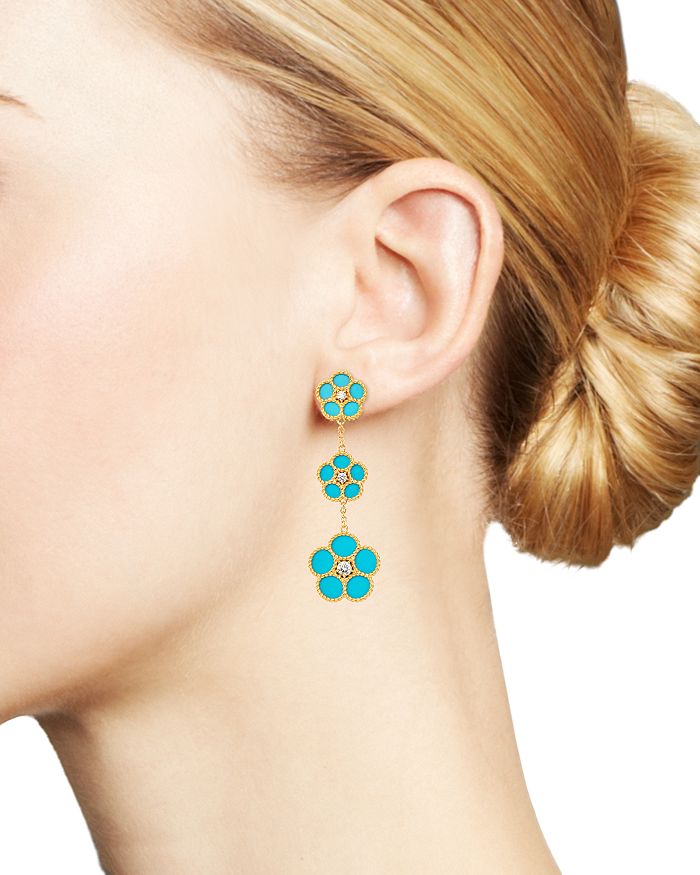 Shop Roberto Coin 18k Yellow Gold Daisy Diamond & Turquoise Drop Earrings - 100% Exclusive In Blue/gold