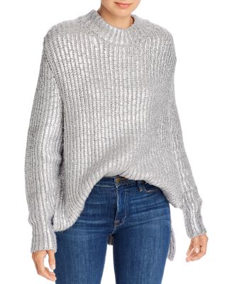 Coated Metallic Ribbed Knit Sweater 