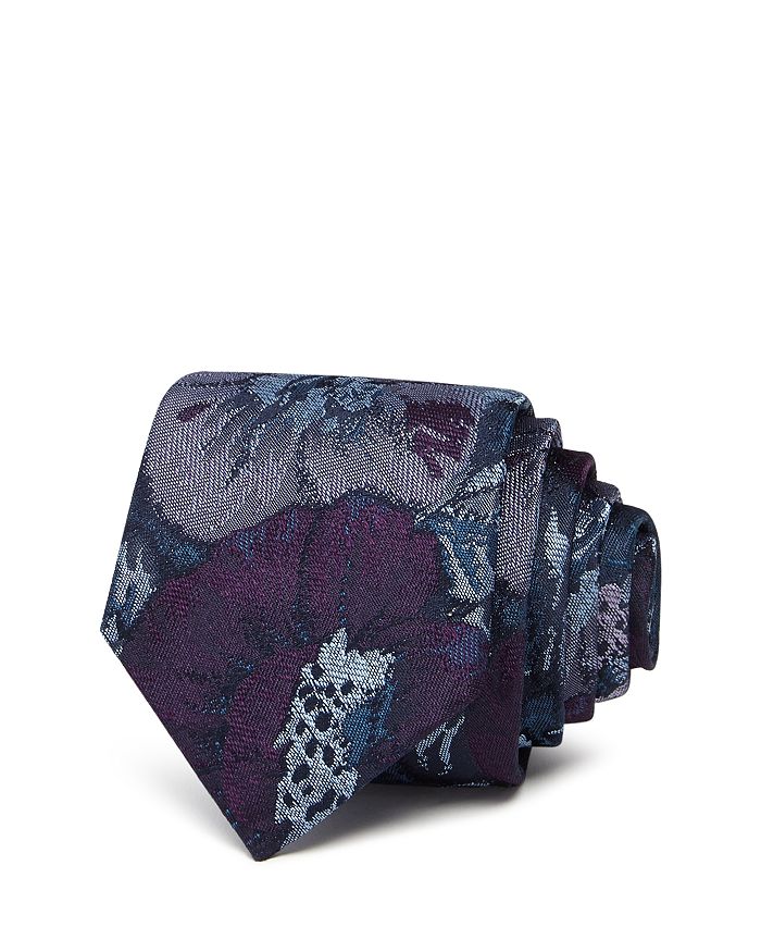 Paul Smith Dark Large Floral Skinny Necktie In Blue/purple