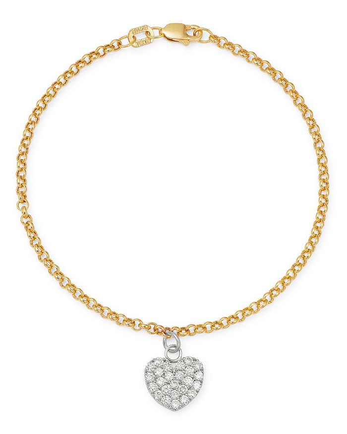 Bloomingdale s Diamond Heart Charm Bracelet in 14K White and
