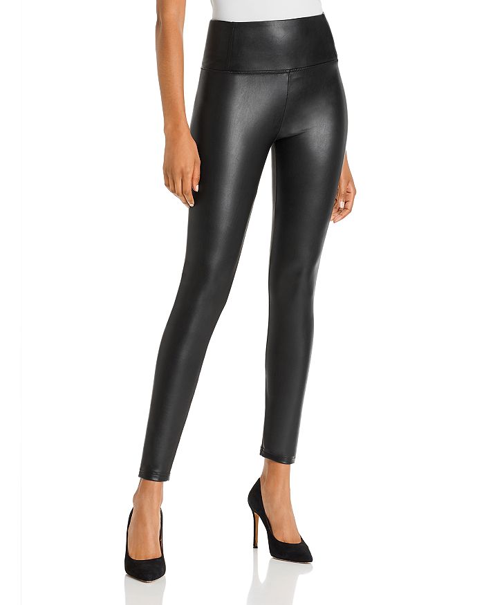 Women's solid color high waist leather pants sexy beaded leather pants