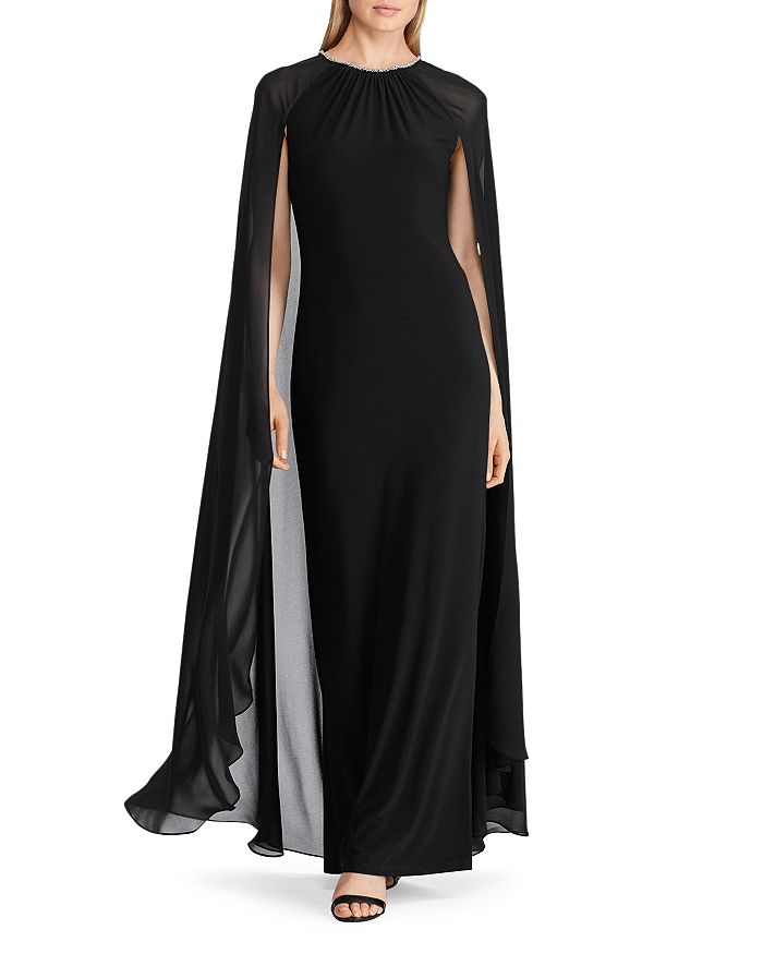 Ralph Lauren Lauren  Georgette-cape Jersey Gown In Black