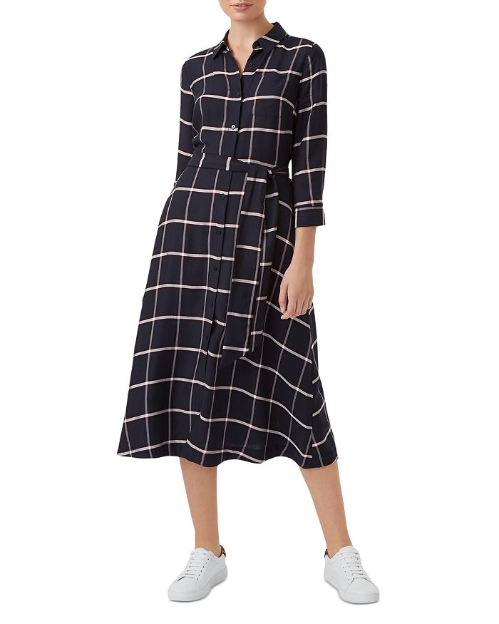 Hobbs London Hester Windowpane Shirt Dress In Navy Red