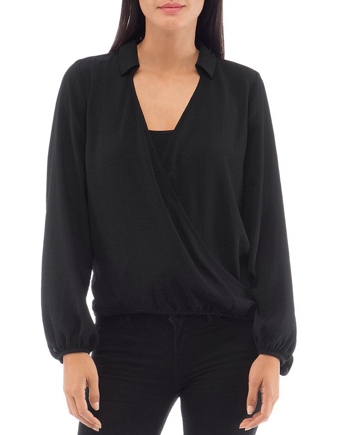 B Collection By Bobeau Faux-wrap Top In Black