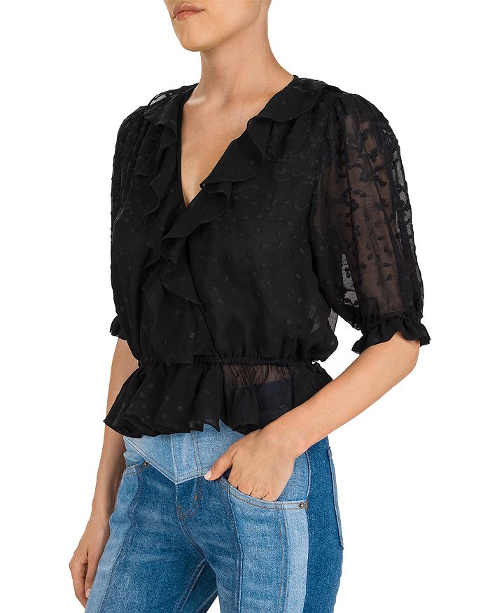 THE KOOPLES DOT-EMBROIDERED PEPLUM BLOUSE,FTOP19018K