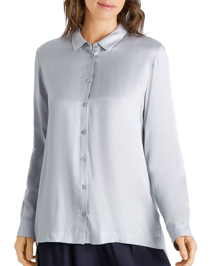 Hanro Norinori Button-down Shirt In Celadon Grey