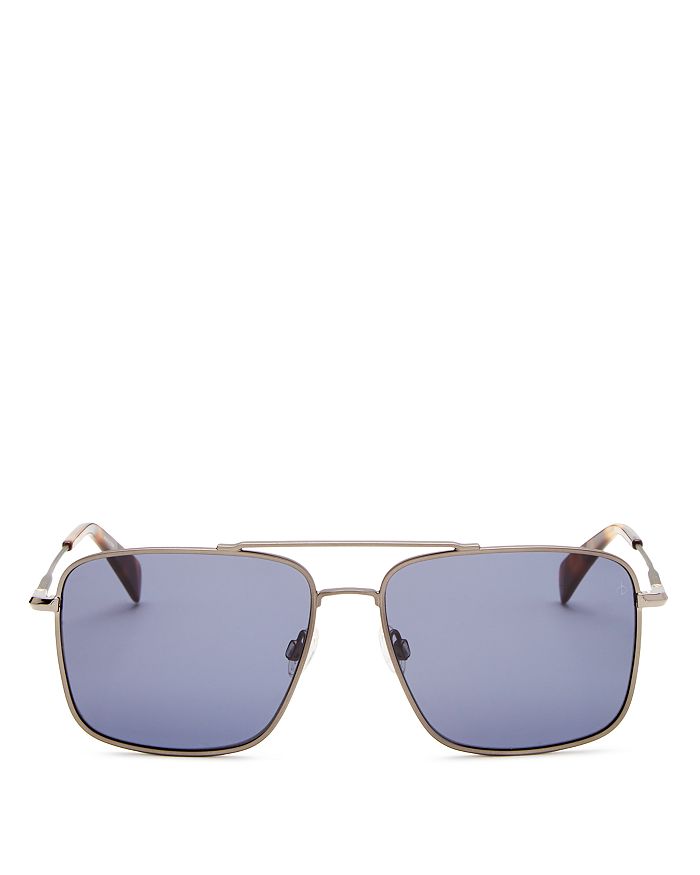 Rag & Bone Men's Square Double-bridge Metal Sunglasses In Dark Ruthenium/blue Solid