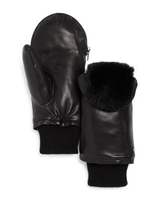 fur lined leather mittens