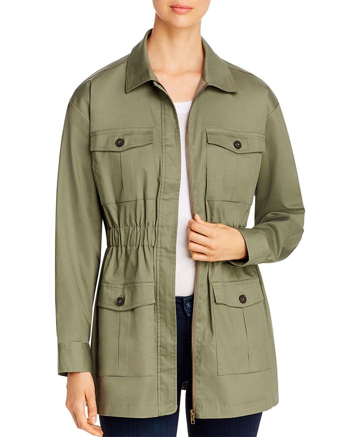 Marled Cinch-waist Utility Jacket In Army Green