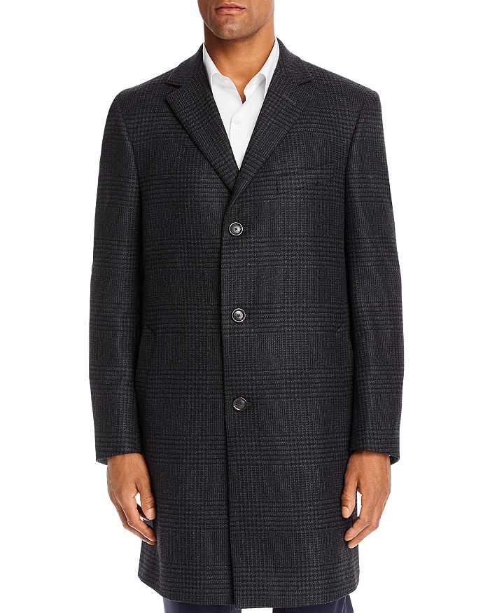 Jack Victor Tonal Plaid Wool & Cashmere Regular Fit Topcoat In Charcoal