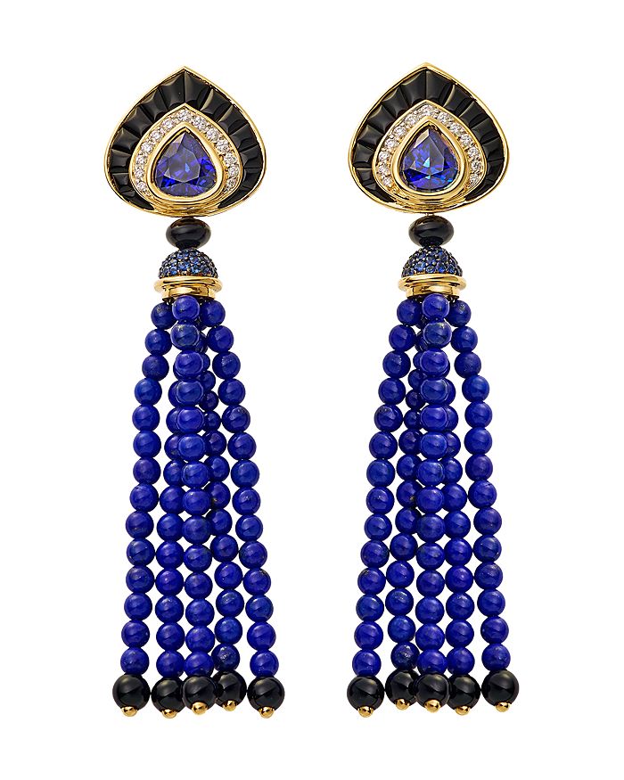 Marina B 18k Yellow Gold Saturnia Sapphire, Lapis Lazuli & Diamond Drop Earrings In Blue/gold