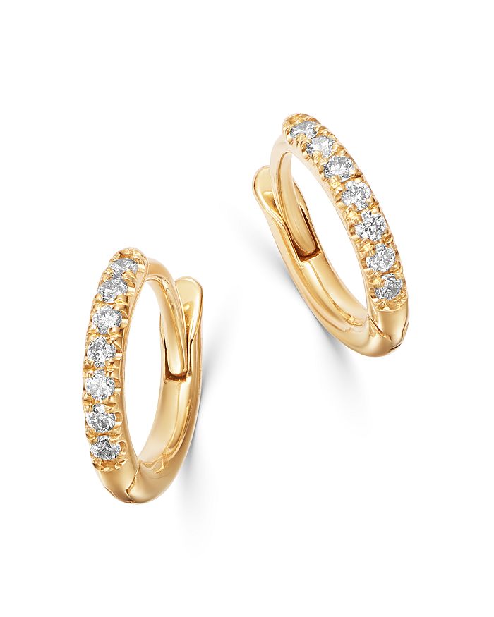 Shop Zoë Chicco 14k Yellow Gold Pave & Bead Set Diamond Tiny Huggie Hoop Earrings In White/gold