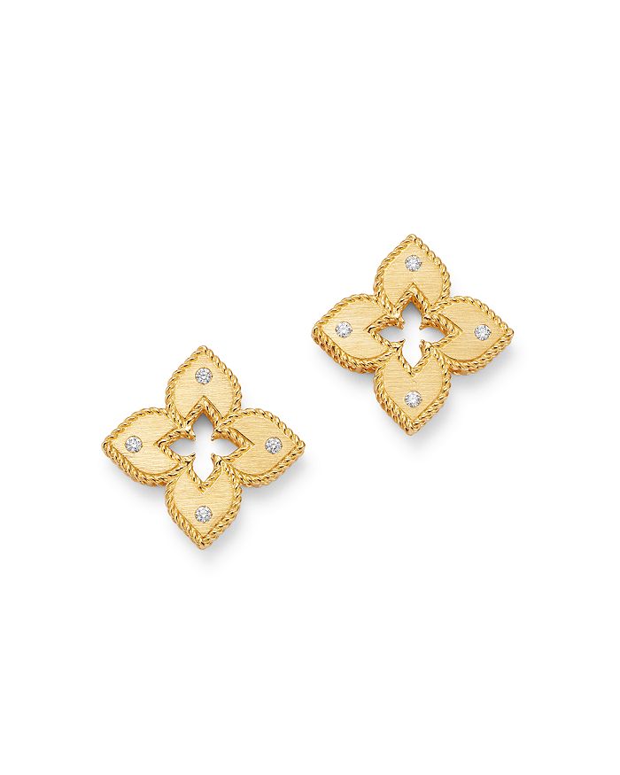 Shop Roberto Coin 18k Yellow Gold Venetian Princess Diamond Stud Earrings In White/gold