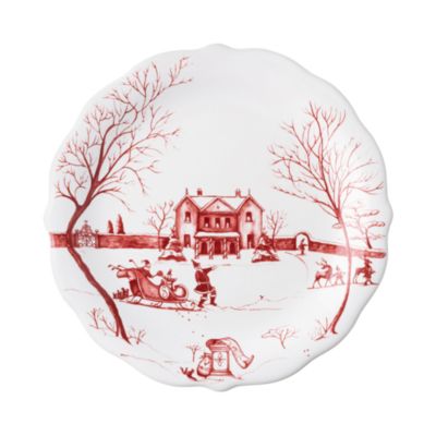 Country Estate Winter Frolic "Mr. & Mrs. Claus" Ruby Party Plates, Set of 4