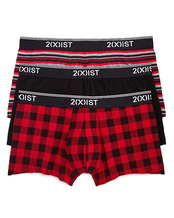 2(x)ist Cotton Stretch No Show Trunks, Pack Of 3 In Check/black/lime Stripe