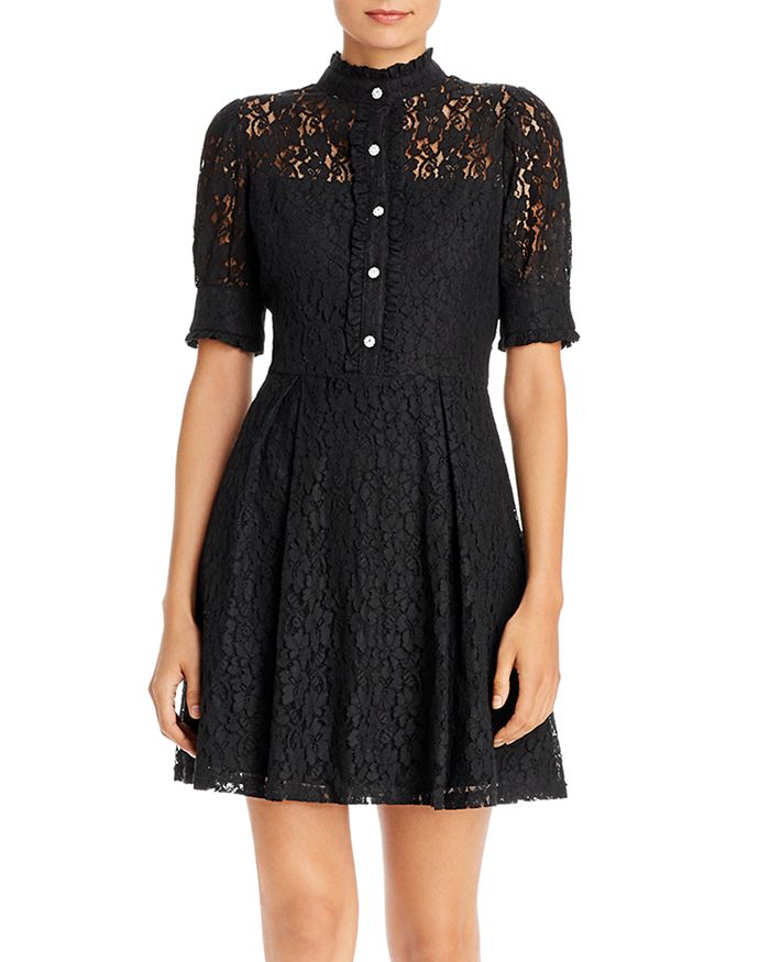 Aqua Rhinestone-button Lace Dress - 100% Exclusive In Black