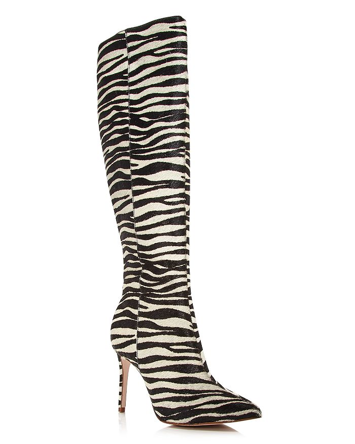 Aqua Women's Indiala Zebra Print Calf Hair Pointed-toe High-heel Boots In Pearl Black