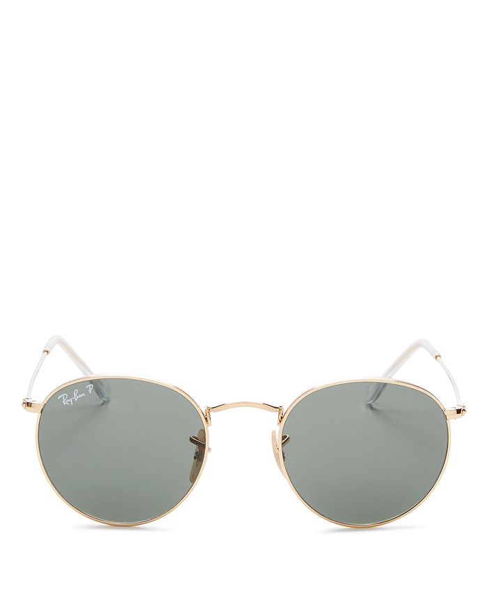 Ray Ban Unisex Polarized Brow Bar Round Sunglasses, 50mm In Shiny Gold/gray Polarized