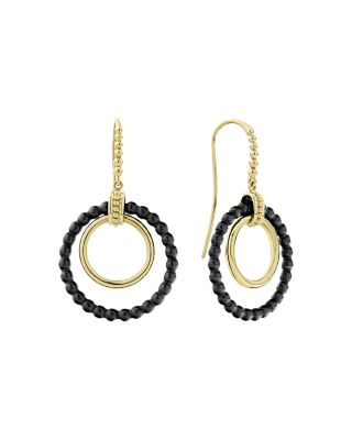 Meridian 18K Yellow Gold & Black Caviar Drop Earrings