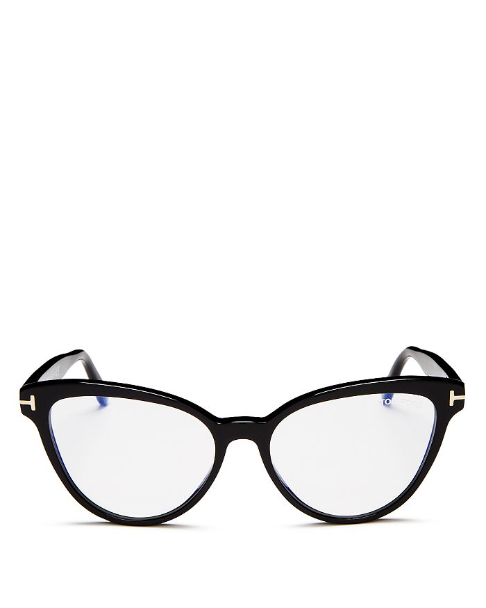 Tom Ford Women's Cat Eye Blue Light Glasses, 54mm In Shiny Black/clear