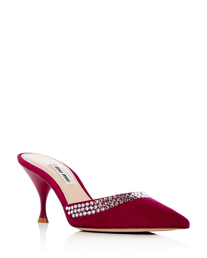 MIU MIU WOMEN'S CRYSTAL EMBELLISHED MID-HEEL MULES,5I855C--LWYF---07599