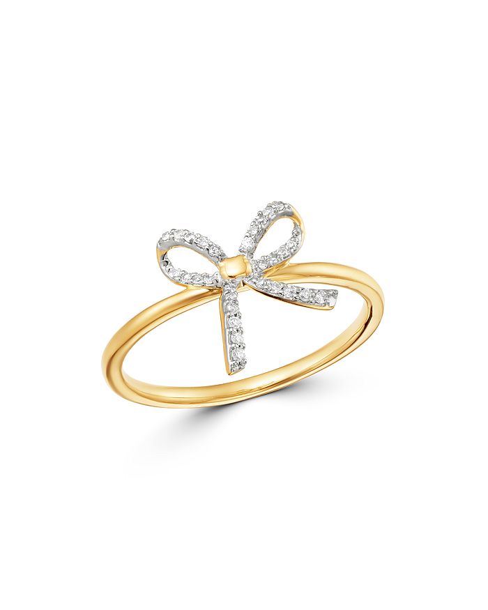 Adina Reyter 14k Yellow Gold Pave Diamond Tiny Bow Ring In White/gold