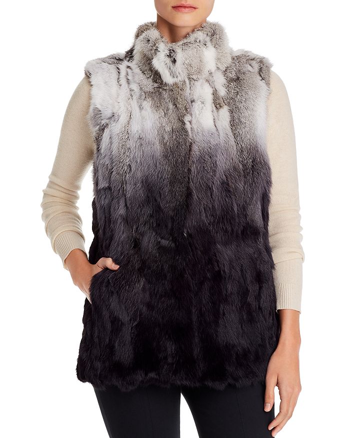 Adrienne Landau Ombre Rabbit Fur Vest In Charcoal