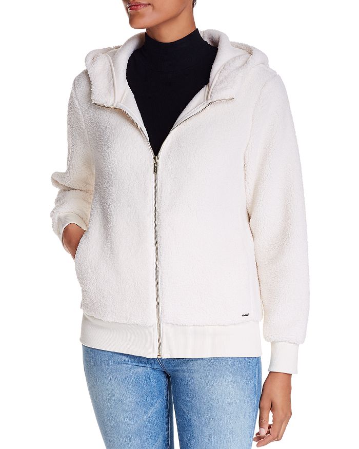 Calvin Klein Teddy Zip Hoodie Jacket In Soft White