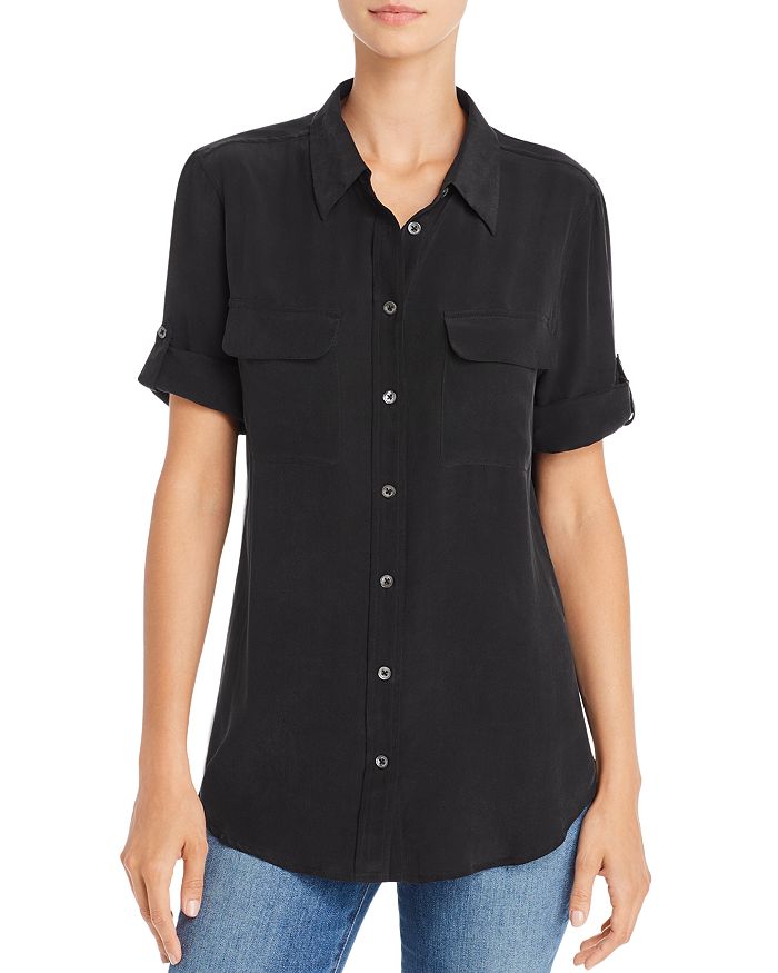 Equipment Super Vintage Wash Short Sleeve Slim Signature Top In True Black