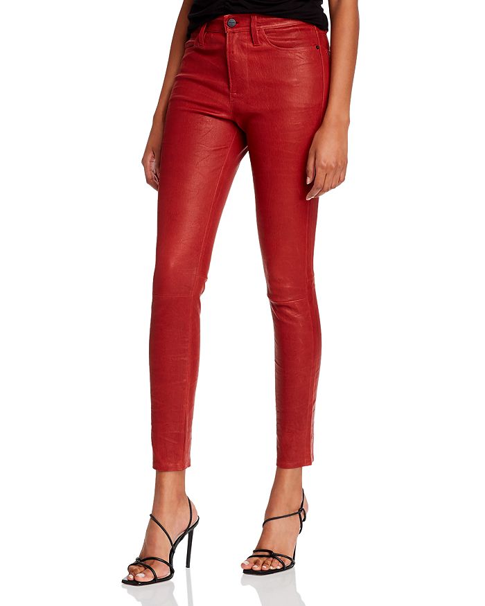 FRAME LE HIGH CROP LEATHER SKINNY JEANS IN DARK RED,LWLT0306