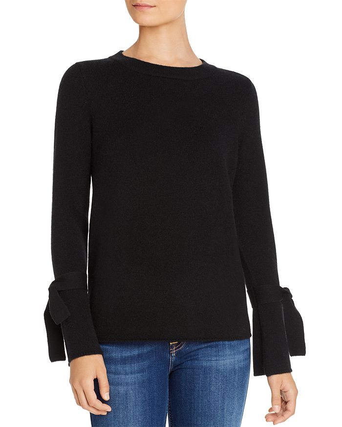 C By Bloomingdale's Tie-sleeve Cashmere Sweater - 100% Exclusive In Black