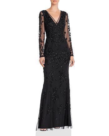 Adrianna Papell - Long Sleeve Beaded Gown
