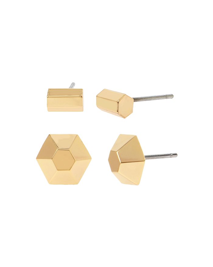 Allsaints Domed Hexagon & Stick Stud Earrings, Set Of 2 In Gold
