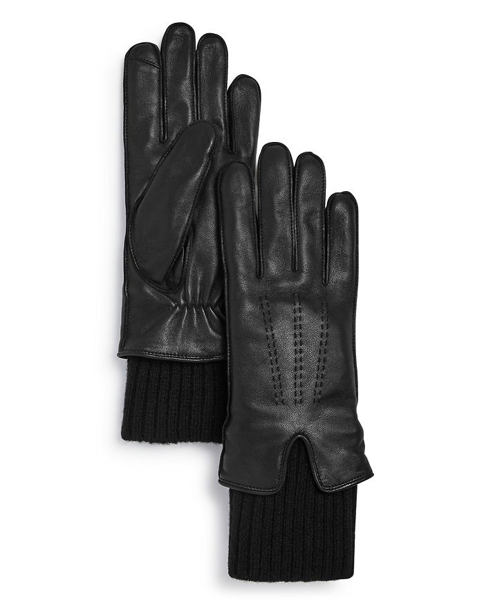 Fownes Knit-cuff Leather Tech Gloves In Black