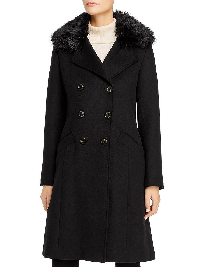 T Tahari Maci Faux Fur Trim Double-Breasted Front Coat | Bloomingdale's