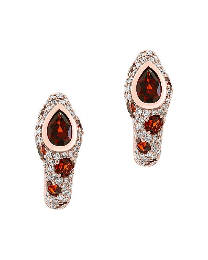 Bloomingdale's Garnet & Diamond Oval Hoop Earrings In 14k Rose Gold - 100% Exclusive In Red/rose Gold