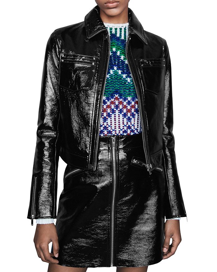 Maje Baptiste Patent Leather Jacket Bloomingdale s