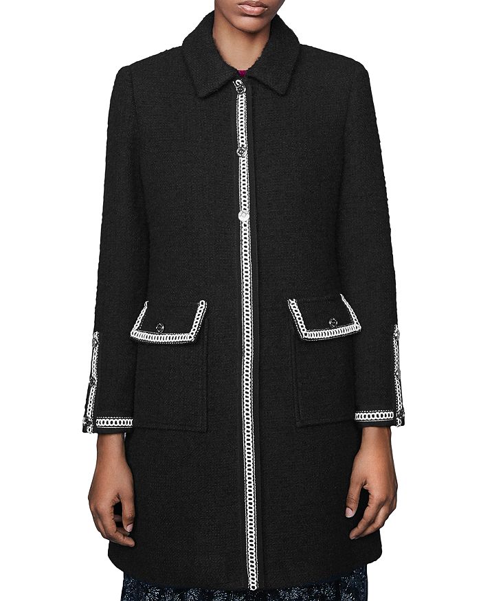 Maje Genali Tweed Coat In Black | ModeSens